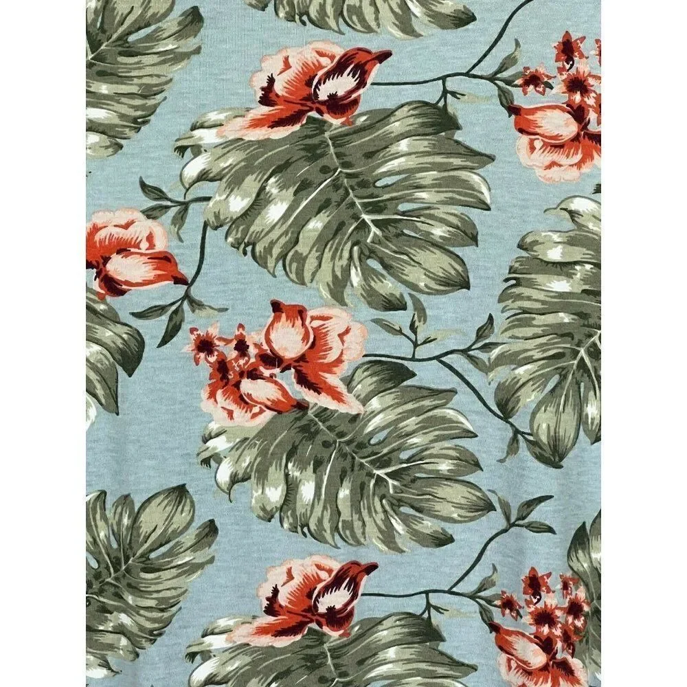 Forever 21 Cotton Modal T-Shirt Large Blue Mens Floral Short Sleeve Hawaiian